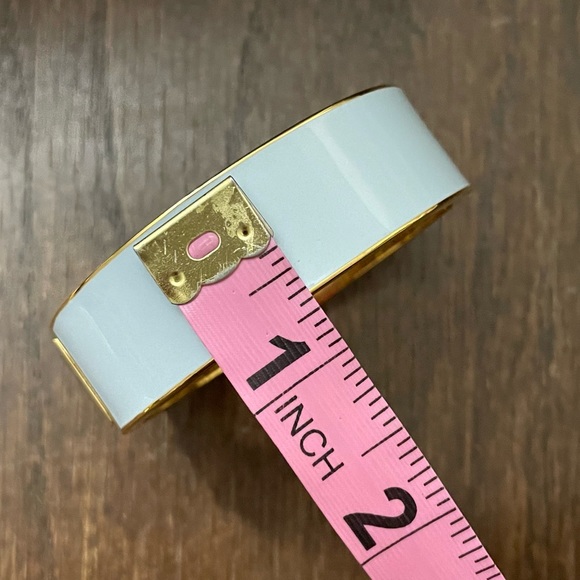 J Crew Wide Hinged Clamp Bracelet Bangle Gold Pastel Blue - Picture 5 of 6